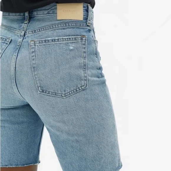 EVERLANE The Jean Cheeky Long Denim Distressed Shorts - Picture 4 of 9